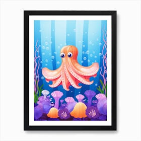 Day Octopus Flat Kids Illustration 4 Art Print