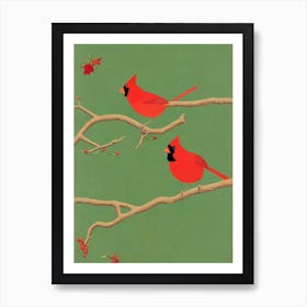 Northern Cardinal Midcentury Illustration Bird Art Print