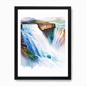 Gullfoss Waterfall, Iceland Water Colour (2) Art Print