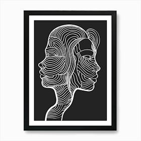 Minimalist Portrait Line Black And White Woman 5 Art Print