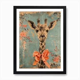 Giraffe With Bow Kitsch Collage 3 Art Print