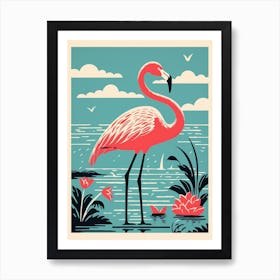 Vintage Bird Linocut Greater Flamingo 5 Art Print