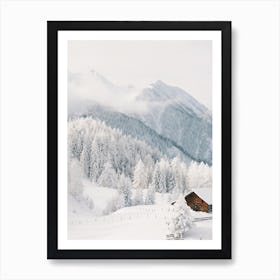 Snowy Mountain Cabin Art Print