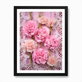 Pink Carnations On Lace 3 Art Print