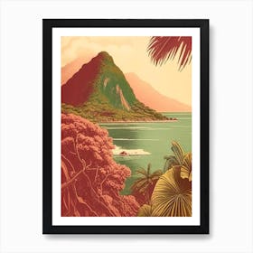 Ile De La Reunion France Vintage Sketch Tropical Destination Art Print