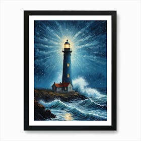 Lighthouse In The Storm Vincent Van Gogh Painting Style Illustration (29) Art Print