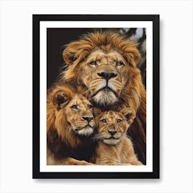 Barbary Lion Family Bonding Acrylic Painting 2 Art Print