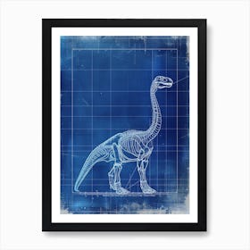 Apatosaurus Dinosaur Blue Print Sketch 4 Art Print