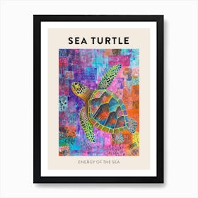 Colourful Tile Sea Turtle Doodle Poster Art Print