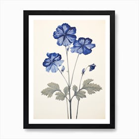 Blue Botanical Geranium 3 Art Print