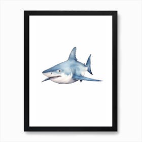 Cartoon Watercolour Bull Shark Kids Nursery 1 Art Print