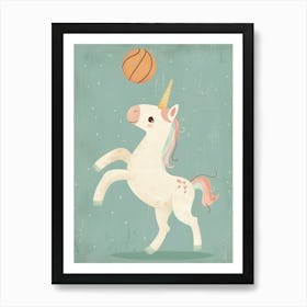 Pastel Storybook Style Unicorn Playing Basketball 1 Art Print