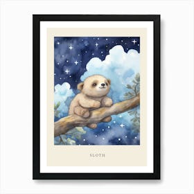 Baby Sloth Sleeping In The Clouds Nursery Poster Art Print