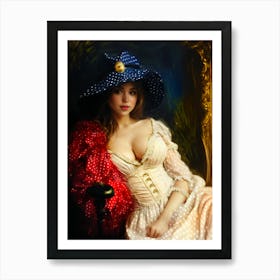 coquette dress polka dots girl woman in a dress at night 1 Art Print