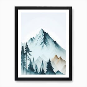 Mountain And Forest In Minimalist Watercolor Vertical Composition 147 Art Print