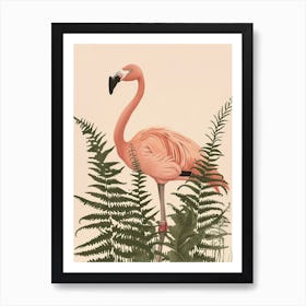 Jamess Flamingo And Ferns Minimalist Illustration 1 Art Print