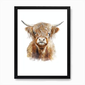 Majestic Highland Cow Watercolor Painting Portrait Art Print