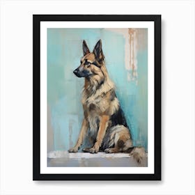 German Shepherd Dog, Painting In Light Teal And Brown 1 Art Print