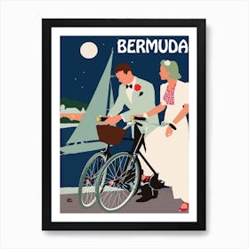 Bermuda, Couple On Bicycles on a Full Moon Art Print