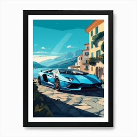 A Lamborghini Aventador In Amalfi Coast, Italy, Car Illustration 3 Art Print