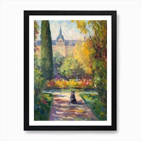 Painting Of A Cat In Versailles Gardens, France In The Style Of Impressionism 02 Art Print