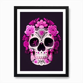 Skull With Floral Patterns Pink 3 Mexican Art Print