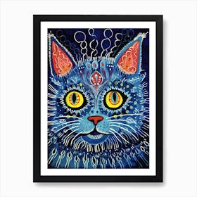 Louis Wain Blue Gothic Kaleidoscope Cat 4 Art Print
