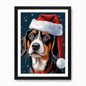 Cute Dog Wearing A Santa Hat Painting (1) Art Print