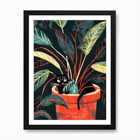 Cute Black Cat in a Plant Pot 3 Art Print