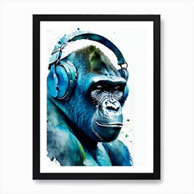 Gorilla With Headphones Gorillas Mosaic Watercolour 3 Art Print