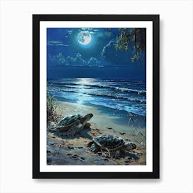 Sea Turtles In The Moonlight 1 Art Print