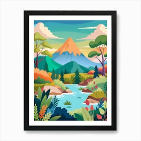 Landscape With Mountains And River Art Print