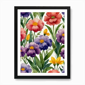 Watercolor Flowers Seamless Pattern Art Print