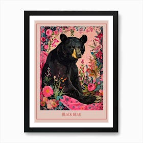 Floral Animal Painting Black Bear 4 Poster Poster