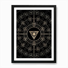 Geometric Glyph Radial Array in Glitter Gold on Black n.0384 Art Print