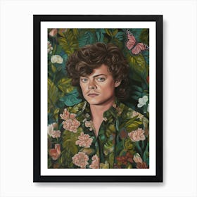 Floral Handpainted Portrait Of Harry Styles 1 Art Print