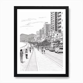 View Of Busan, South Korea Line Art Black And White 2 Art Print