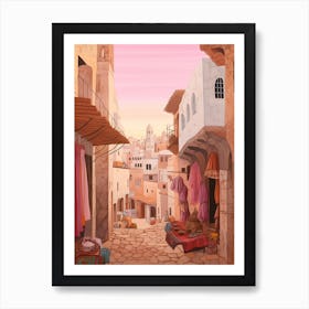 Essaouira Morocco 4 Vintage Pink Travel Illustration Art Print