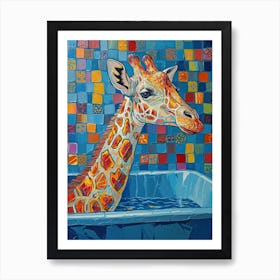 Giraffe In The Bath Warm Tones 2 Art Print