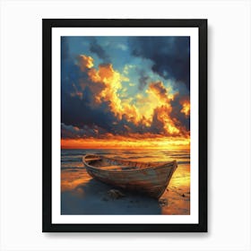 Old Boat Lies On The Beach Art Print