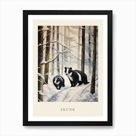 Winter Watercolour Skunk Poster Art Print