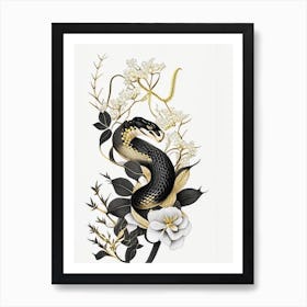 Forest Cobra Snake Gold And Black Art Print