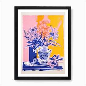 Colourful Flowers In A Vase In Risograph Style 3 Art Print