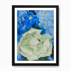 Georgia O'Keeffe- White Rose With Larkspur, No. 2 Art Print