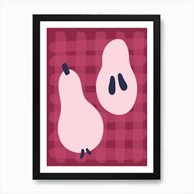 Two Pears On A Checkered Tablecloth Pink Red 1 Art Print