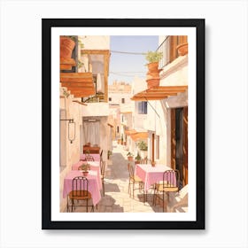 Mykonos Greece 2 Vintage Pink Travel Illustration Art Print