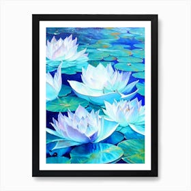 Water Lilies Waterscape Marble Acrylic Painting 2 Art Print
