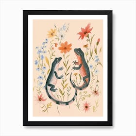 Folksy Floral Animal Drawing Salamander 3 Art Print