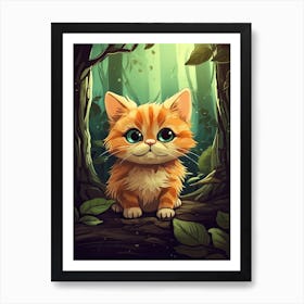 A Cute Kitten In The Forest Illustration 3watercolour Art Print
