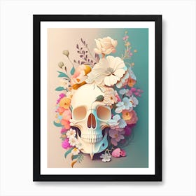 Skull With Floral Patterns 2 Pastel Vintage Floral Art Print